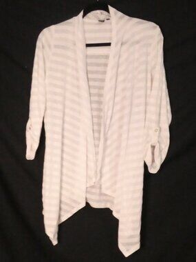 ICONE Simons Exclusive Draped Open Front Striped Cardigan - White/Ivory - Large